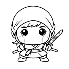 Simple vector illustration of Shinobi drawing for toddlers coloring activity