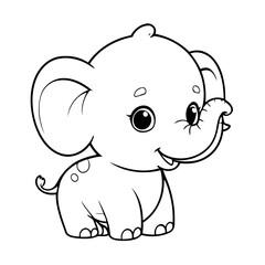 Cute vector illustration Elephant doodle colouring activity for kids