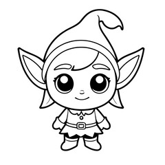 Cute vector illustration Elf drawing for kids colouring activity