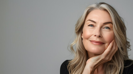 Fototapeta premium beautiful middle aged woman rejuvenated by using skin care products