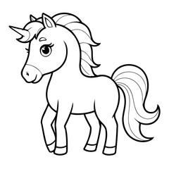 Vector illustration of a cute Horse drawing for kids colouring activity