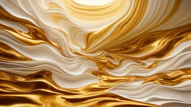 Golden and white luxury liquid pool floating randomly texture. Waves of random liquids moving. Abstract Background silk style. Seamless pattern flowing
