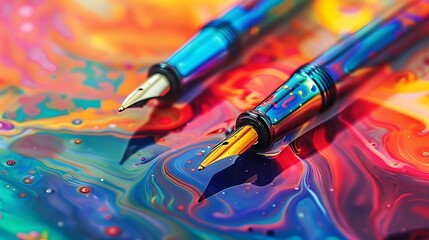 A captivating image showcasing a colorful pair of pens set against a vibrant background, evoking creativity and inspiration in a stunning display of artistic flair. - Powered by Adobe