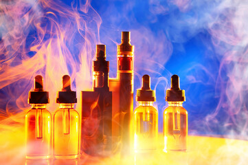 Electronic cigarettes. Vape set. Devices for vapers. Oils for refilling vape pen. E-cigs in cloud...