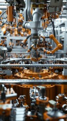 Fototapeta premium AIdriven automation in manufacturing Show a robotic arm assembling automotive parts