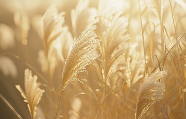 tall grass swaying in the breeze, with a blurred background that suggests an open field or meadow. Soft sunlight filters through the leaves