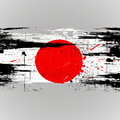 A red circle with a black border is the main focus of the image. The background is a mix of black and white and red splatters, giving the impression of a chaotic and messy scene