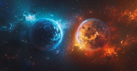 Group of Planets in Space With Stars