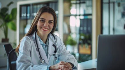 Confident Woman Doctor at Desk