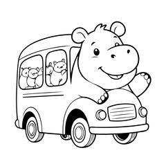 Cartoon Hippo for toddlers coloring book
