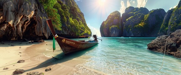 Longtail Boat In Maya Bay, Background