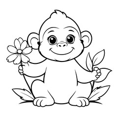 Cute Gorilla illustration for coloring book