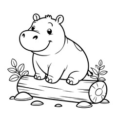 Cute Hippo for kids coloring book