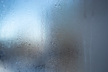 Condensation on the window, close-up. Natural background.