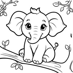 Joyful Elephant illustration for coloring book