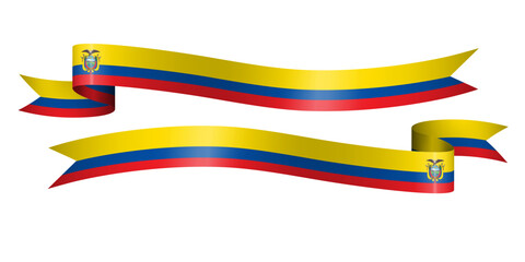 Set of flag ribbon with colors of Ecuador for independence day celebration decoration