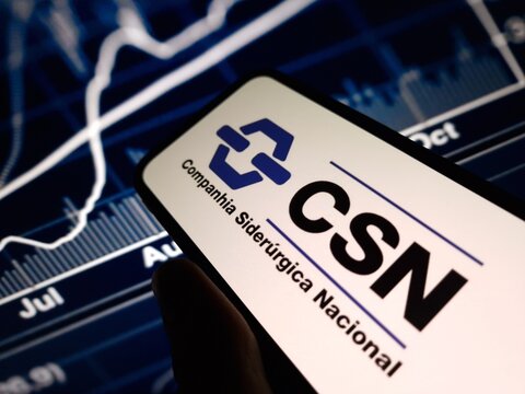 Konskie, Poland - May 13, 2024: CSN Mineracao company logo displayed on mobile phone