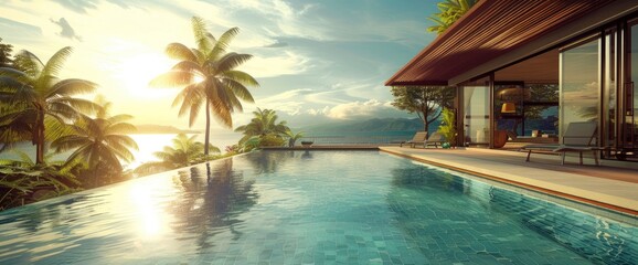 Obraz premium Small Private Resort With A Swimming Pool. With Copy Space , Background