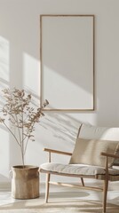 Modern Living Room Design with Blank White Wall Frame Generative AI