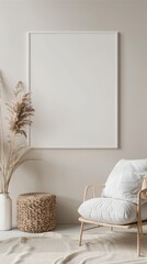 Modern Living Room Design with Blank White Wall Frame Generative AI
