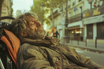 Fototapeta premium A man sleeping on bench in street