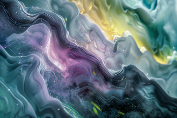 Close up painting colorful liquid swirl