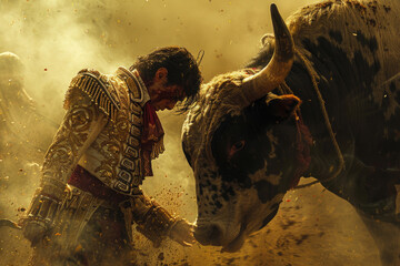 Bullfight. Traditional Spanish bullfighting spectacle. Bullfighting - Art
