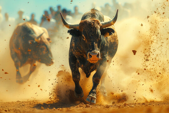 Bullfight. Traditional Spanish bullfighting spectacle. Bullfighting - Art