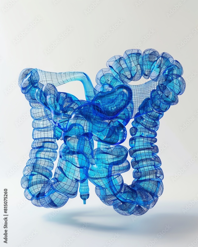 Poster 3d rendering of the human colon. the colon is the longest part of the large intestine.