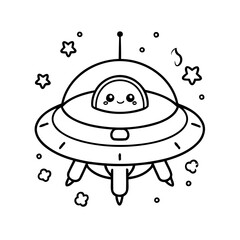 Adorable UFO doodle illustration for colouring books