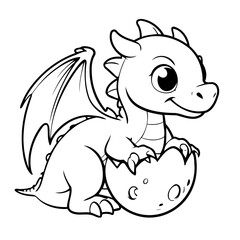 Cartoon Dragon hatching doodle illustration for colouring page