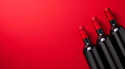 Fototapeta premium Three bottles of wine on red table