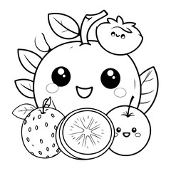 Obraz premium Funny Fruit doodle illustration for coloring page