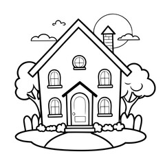 Funny House drawing for toddlers colouring page