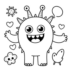 Funny monster drawing for children page
