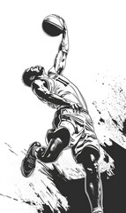 black and white vintage sketch sport basketball player pop art classic illustration basketball athlete wallpaper copy space