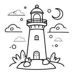 Joyful Lighthouse drawing illustration for kids books