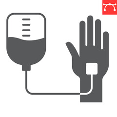 Intravenous saline drip glyph icon, world cancer day and chemotherapy, blood transfusion vector icon, vector graphics, editable stroke solid sign, eps 10.