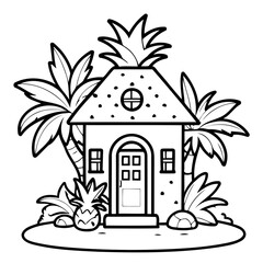 Joyful pineapple house doodle for kids coloring page