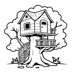 Joyful TreeHouse drawing for kids colouring books