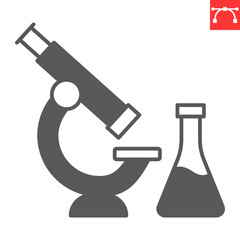 Laboratory glyph icon, lab and science, microscope with flask vector icon, vector graphics, editable stroke solid sign, eps 10.