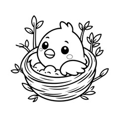 Simple Bird drawing for kids coloring page