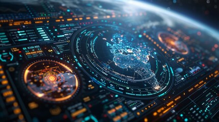 A modern space station floating in space with a distant planet visible in the background.