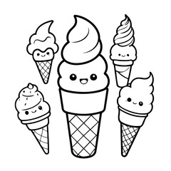 Simple Ice Cream doodle illustration for kids page