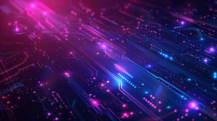 Abstract digital technology futuristic circuit blue purple background, Cyber science tech, Innovation communication future. AI generated illustration hyper realistic 