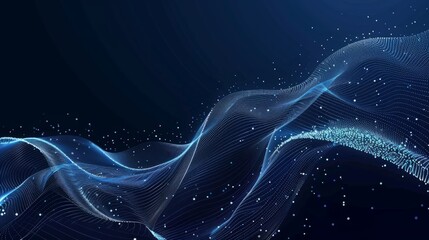 Abstract wave shape on a low-polygonal triangular background for design on the topic of cyberspace, big data, metaverse, network security, data transfer on dark blue abstract cyberspac : Generative AI