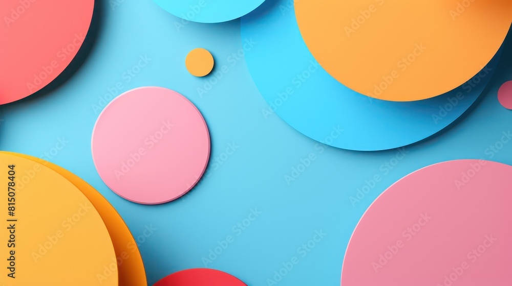 Aufkleber abstract colorful paper circles of various sizes on a blue background, arranged in a dynamic composi