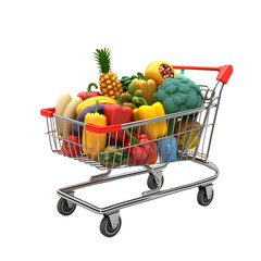 Trolley Shopping cart full of fruits and vegetables Groceries shot of a shopping basket isolated on transparent background online shopping concept