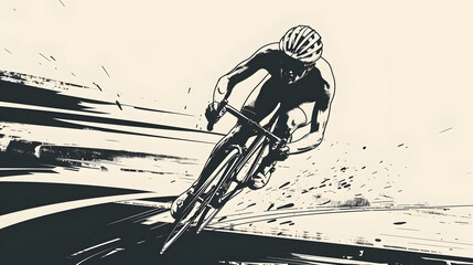 vintage black and white sketch sport bicycle racing pop art classic illustration bicycle racer wallpaper copy space