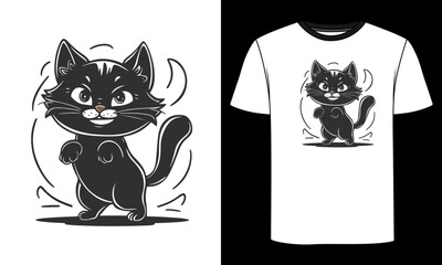 Hand drawn black cat t shirt design